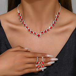 Рубин Комплект из плоской круглой латунной цепочки со стразами и серег-гвоздиков для женщин, рубин, 300 мм