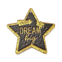 Звезда Акриловые подвески с двухсторонним принтом ко Дню учителя, золотые, звезда, 37x37x2 мм, отверстие : 1.8 мм