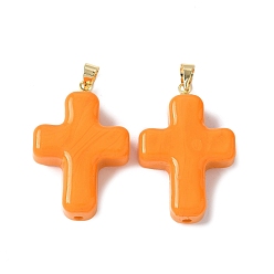 Оранжевый Лэмпворк ручной работы с латунными подвесками, крестик, оранжевые, 29.5x19.5x7.5 мм, отверстие : 3.5x4.5 мм