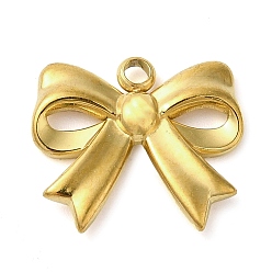 Настоящее золото 18K 304 подвески из нержавеющей стали, очарование бантом, реальный 18 k позолоченный, 14x15.5x2 мм, отверстие : 2 мм