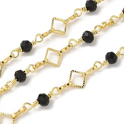 Настоящее золото 18K Стеллаж покрытие латунь стекло звенья цепи, долговечный, несварные, ромб, реальный 18 k позолоченный, 6.5~12x4~6.5x0.5~4 мм