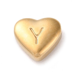 Letter Y 201 Stainless Steel Beads, Golden, Heart, Letter Y, 7x8x3.5mm, Hole: 1.5mm