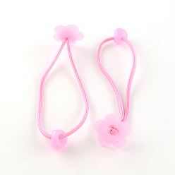 Бледно-Розовый Цветок аксессуары для волос эластичные волосы галстуки, Держатель конского хвоста, с акриловой, розовый жемчуг, 180x2 мм, 100pcs / пачка