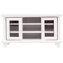 Белый Деревянная тумба под телевизор мини модель, аксессуары для кукольного домика с микро-ландшафтом, притворяясь опорными украшениями, белые, 120x48x67 мм