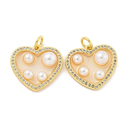 Настоящее золото 18K Стойка металлическая латунная микропрофилированная кубическая циркония подвески, с пластиковыми бусинами и эпоксидной смолой, долговечный, без свинца и без кадмия, сердце, с целью перехода в кольце, реальный 18 k позолоченный, 16x17.5x5 мм, отверстие : 3 мм
