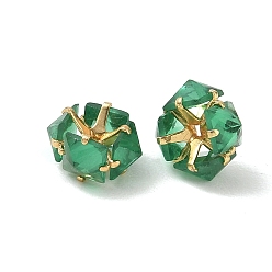 Grün Messing & Glasperlen, facettiert Würfel, Gestell, langlebig überzogen, Bleifrei und cadmium frei, echt 18 k vergoldet, grün, 8.5x8.5x4.5 mm, Bohrung: 0.5~0.7 mm