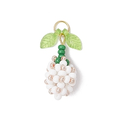 Белый Подвески-бутоны из стеклянных бусинок, с 304 открытыми соединительными кольцами из нержавеющей стали и стеклянной круглой бусиной-жемчужиной, белые, 25x11x13 мм, отверстие : 5 мм