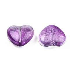 Purple Transparent Spray Painted Glass Beads, Heart, Purple, 12x12x5.5mm, hole: 0.9~1mm