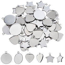 Stainless Steel Color 60Pcs 304 Stainless Steel Pendant Cabochon Settings, Plain Edge Bezel Cups, Stainless Steel Color, 24x21x1mm, Hole: 2.5mm