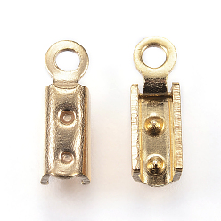 Золотой Ионное покрытие (ip) 304 складывающиеся обжимные концы из нержавеющей стали, загибаем концы шнура, золотые, 10x3x3 мм, отверстие : 1.6 мм