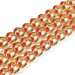 Rot Panzerkette aus goldener Messing-Emaille, verdrillten Kette, langlebig überzogen, mit Spule, ungeschweißte, rot, 10.5x8x3.5 mm, 32.8 Fuß(10m)/Rolle