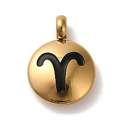 Овен 304 подвески из нержавеющей стали с черной эмалью, золотые, плоский круглый с подвеской в виде созвездия, Овен, 11x8x2.5 мм, отверстие : 1.8 мм