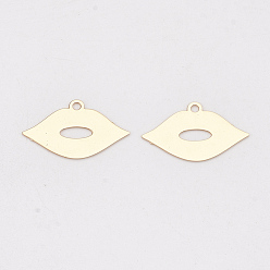 Light Gold Brass Charms, Etched Metal Embellishments, Long-Lasting Plated, Lip, Light Gold, 10x16x0.3mm, Hole: 1.2mm