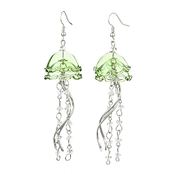 Темно-оливково-зеленый Железо болтаться серьги, со стеклом и 304 подвесками из нержавеющей стали, цветок, платина, темно-оливковый зеленый, 90 мм