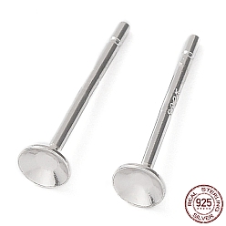 Платинированный Родиевое покрытие 925 фурнитура для сережек-пусетов из стерлингового серебра, плоские круглые серьги, для бисера, с печатью s925, Реальная платина, 12x3 мм, штифты : 0.7 мм