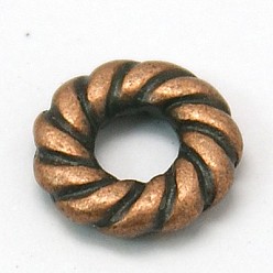 Red Copper Tibetan Style Alloy Spacer Beads, Red Copper, Lead Free & Cadmium Free & Nickel Free, 8x2mm, Hole: 3mm