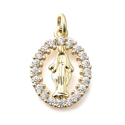 Oval Латунные микро проложить кубического циркония подвески, реальный 18 k позолоченный, прелести девы марии, овальные, 17.5x13x3 мм, отверстие : 3 мм