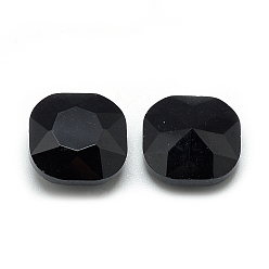 Black Pointed Back Glass Rhinestone Cabochons, Faceted, Square, Black, 10x10x4.5mm