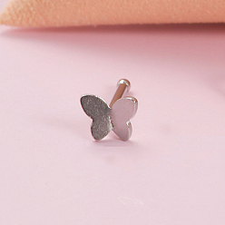 Нержавеющая Сталь Цвет 304 кольца для костей носа из нержавеющей стали, бабочка, цвет нержавеющей стали, 7 мм, штифты : 0.8 мм