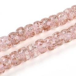 Розовый Светящиеся стеклянные бусины ручной работы из золотой фольги, рондель, светится в темноте, туманная роза, 7~8.5x4.5~6.5 мм, отверстие : 1~1.5 мм, около 80 шт / нитка, 16.34 дюйм (41.5 см)