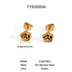Золотой 304 серьги-гвоздики из нержавеющей стали в форме розы для женщин, золотые, 8 мм