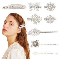 Платина Наборы для изготовления ювелирных изделий своими руками, включая фурнитуру для заколок из железной кожи аллигатора, железная фурнитура шпильки для волос, разнообразные, платина, 34.5 мм