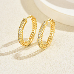 Золотой Полые латунные серьги-кольца с прозрачными кубическими циркониями, золотые, 30x4 мм