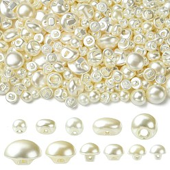 Mixed Color About 660 Pcs 330G 11 Styles 1-Hole ABS Plastic Imitation Pearl Buttons, Half Round & Mushroom, Mixed Color, 7.5~20.1mm, Hole: 1.2~4mm, 30g/style