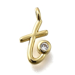 Letter T Латунные микро проложить кубического циркония подвески, письмо амулеты, стойки покрытие, долговечный, без кадмия и без свинца, Письмо T, 13x7x2 мм, отверстие : 1.6 мм