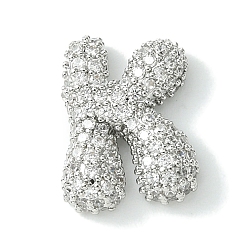 Letter K Подвески из латуни с покрытием из прозрачного кубического циркония, без кадмия и без свинца, долговечный, алфавит, платина, реальный 18 k позолоченный, Письмо K, 17x13x5 мм, отверстие : 3x1.8 мм