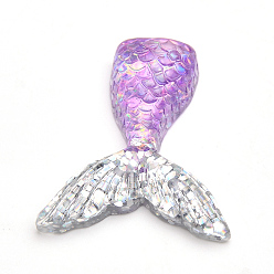 Серебро Кабошоны из смолы, с блеском порошок, русалка хвост, серебряные, 33x30x7.5~9.5 мм