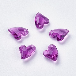 Фуксин Прозрачные акриловые брелоки, граненые, сердце, фуксиново-красные, 11x9x4 мм, отверстие : 0.5 мм