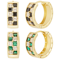(52) Непрозрачная лаванда 2 пары 2 цвета стойки покрытие латунь серьги-кольца, с кубического циркония, без свинца и без кадмия, реальный 18 k позолоченный, разноцветные, 19.5x8x21 мм, штифты : 1 мм, 1 пара / цвет