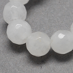 White Natural Jade Bead Strands, Dyed, Faceted, Round, White, 8mm, Hole: 1mm, about 48pcs/strand, 14.9 inch