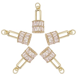 Настоящее золото 18K 5 кулоны из латуни с прозрачным кубическим цирконием, без никеля , запирать, реальный 18 k позолоченный, 23x11x5 мм, отверстие : 3 мм