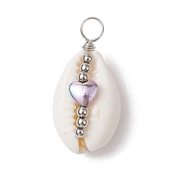 Сердце Подвески в форме ракушки из натуральной медной проволоки в виде ракушки каури, подвески из синтетического немагнитного гематита с платиновым покрытием, сердце, 26~29.5x12~15x9~10.5 мм, отверстие : 3.5~4 мм