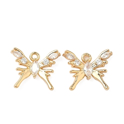 Настоящее золото 18K Латунные микро проложить кубического циркония подвески, без никеля , бабочка, реальный 18 k позолоченный, 14.5x18x4 мм, отверстие : 1.6 мм