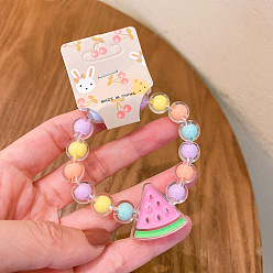 Арбуз Очаровательные эластичные браслеты из акриловых бусин пастельных тонов для девочек, красочный, арбуз, внутренний диаметр: 2.36 дюйм (6 см)