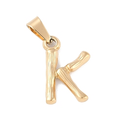 Letter K 304 Stainless Steel Pendants, Bamboo Style, Letter, Golden Color, Letter.K, 19.5x12x3mm, Hole: 3x7mm