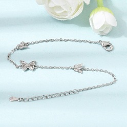 Platinum Brass Butterfly Link Bracelets, Rack Plating, Long-Lasting Plated, Cadmium Free & Lead Free, Platinum, 7.05 inch(17.9cm)