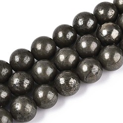 Пирит Природного пирита бисер нитей, круглые, 10 мм, отверстие : 1 мм, около 40 шт / нитка, 15.7 дюйм (39.8 см)