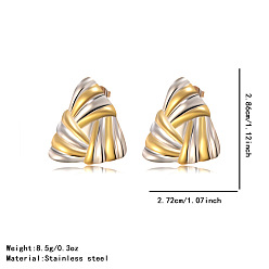Треугольник Двухцветные 304 серьги-гвоздики из нержавеющей стали, золотые и нержавеющая сталь цвет, треугольные, 28.6x27.2 мм