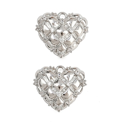 Платинированный Латунные микро проложить кубического циркония подвески, сердце, Реальная платина, 15.5x17.5x5.5 мм, отверстие : 1.8 мм