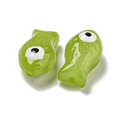 Желто-Зеленый Прозрачные стеклянные бусины ручной работы, бусины ручной работы, с эмалью, рыба, желто-зеленый, 21.5x11x8.5~10 мм, отверстие : 1.2~1.4 мм