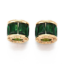 Темно-Зеленый 304 подвески из нержавеющей стали и стекла, колонка очарование, вакуумное покрытие pvd, реальный 18 k позолоченный, граненые, темно-зеленый, 11.5x12.5~13.5x11~11.5 мм, отверстие : 6x5 мм