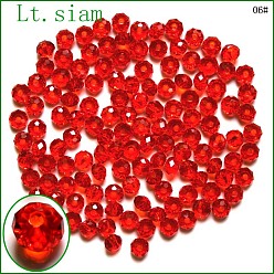 Красный К 9 стекло, имитация Австрийские кристаллические шарики, класс AAA, граненые, рондель, красные, 4x3 мм, отверстие : 0.7~0.9 мм