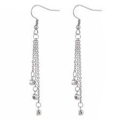 Нержавеющая Сталь Цвет Кисточкой серьги, болтаются серьги, с кристально горный хрусталь, 304 трос из нержавеющей стали и крюки с ошибками, цвет нержавеющей стали, 72 мм, штифты : 0.7 мм