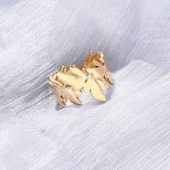 Настоящее золото 18K 304 открытые манжеты из нержавеющей стали для женщин, цветок, ионное покрытие (ip), реальный 18 k позолоченный, 15.5 мм, размер США 6 3/4 (17.1 мм)