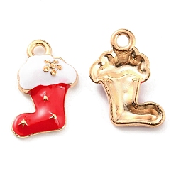 Rouge Noël alliage thème pendentifs émail, sans cadmium et sans plomb, or et de lumière, charme de chaussette de noël, rouge, 16.5x10x3mm, Trou: 1.8mm