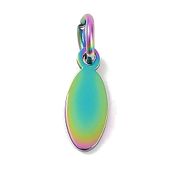 Rainbow Color Ионное покрытие (ip) 304 кулоны для штамповки из нержавеющей стали, с целью перехода в кольце, зеркальная полировка, овальный шарм, Радуга цветов, 10.5x4~4.2x1 мм, отверстие : 2.5 мм
